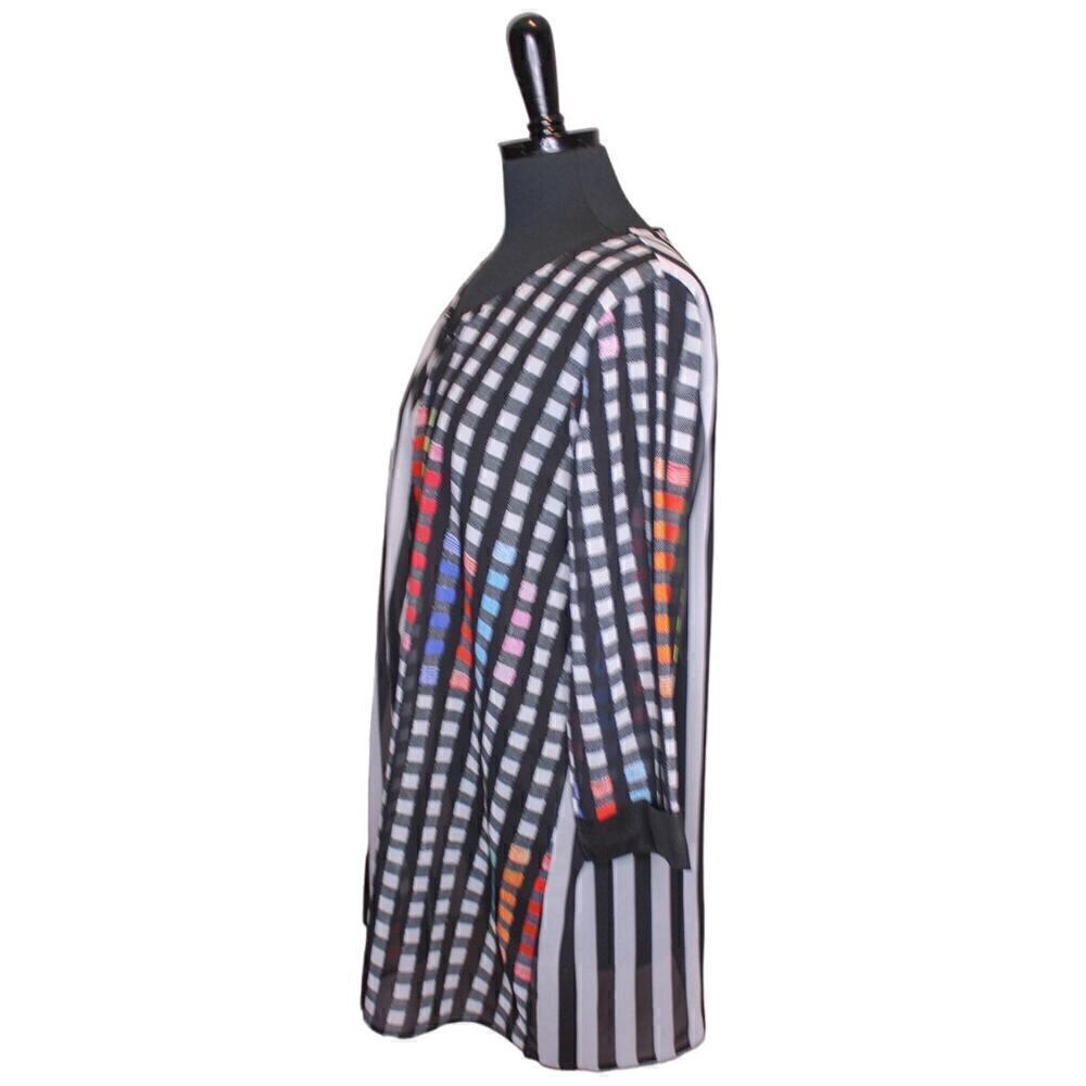 Alison Sheri Sheer Tunic Blouse Top Striped Checked Black And White L - Picture 2 of 4